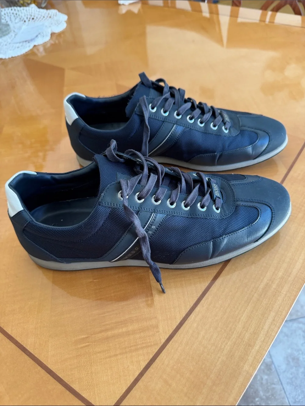BOSS Men's Navy and White Lace-Up Sneakers size46
